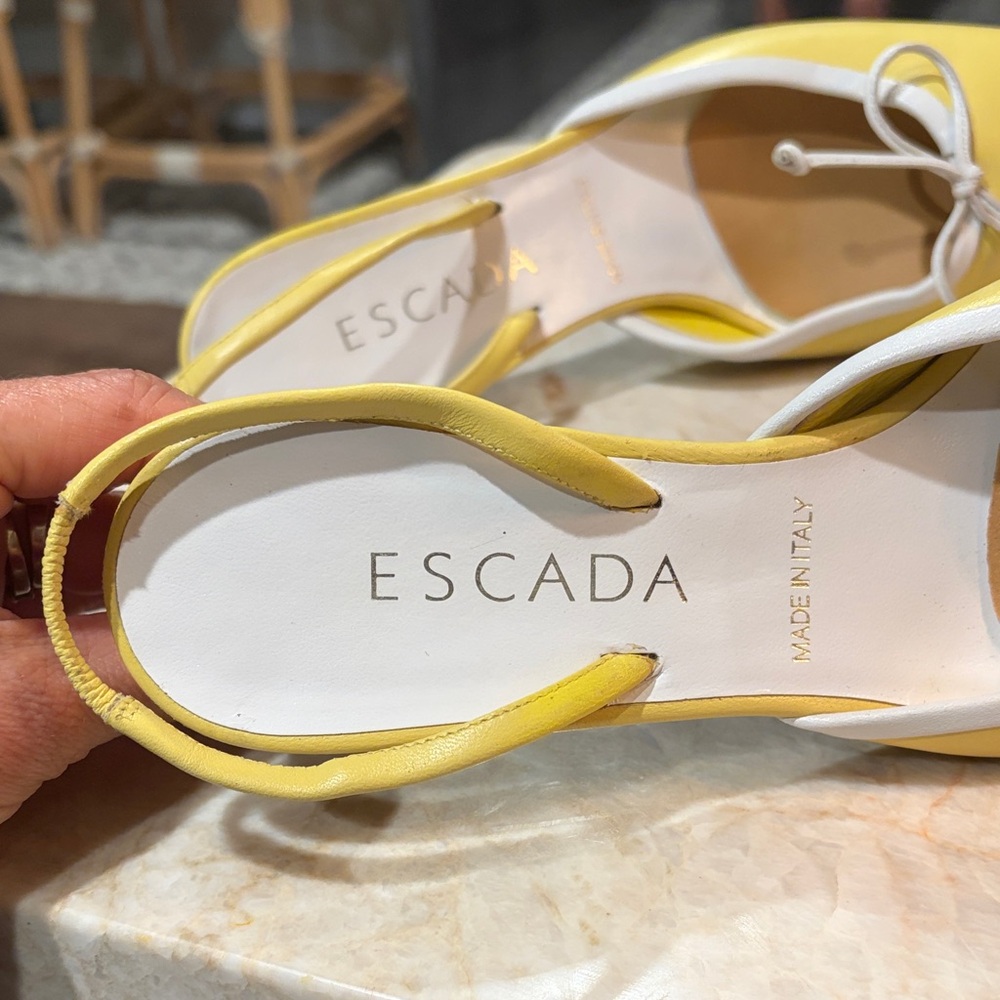 Escada Yellow Pointed Toe Slingback Heels - Picture 7 of 16